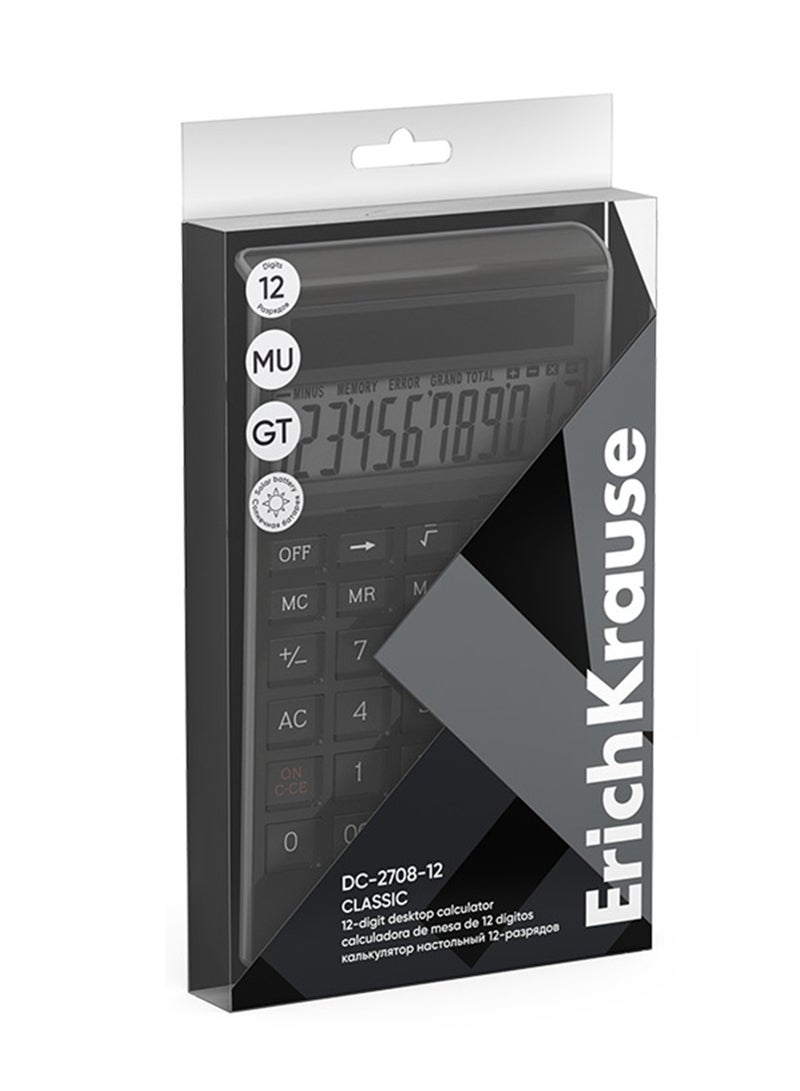 ErichKrause Classic Desktop Calculator With 12 Digit Display And Dual Power Black Body - Image 1