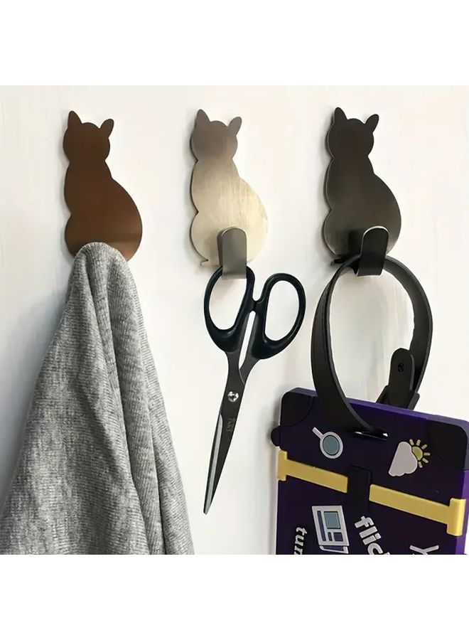 4pcs Silvery Stainless Steel Wall Mounted Cat Shaped Hooks Heavy Duty Adhesive Rustproof for Home Decor - Image 2