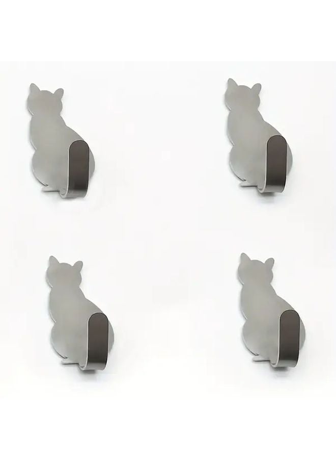4pcs Silvery Stainless Steel Wall Mounted Cat Shaped Hooks Heavy Duty Adhesive Rustproof for Home Decor - Image 1