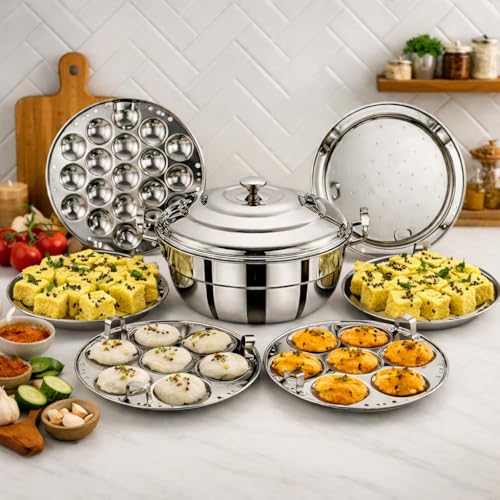 QSEC Triply Multi Kadai Idli maker stanless steel | 6 Plate All-in-One Steamer | 2 Idli + Mini Idli + 2 Dhokla + Patra/Momo | 3-Layer SS Induction & Gas Base | 29cm 5L | 10 Year Warranty - Image 1