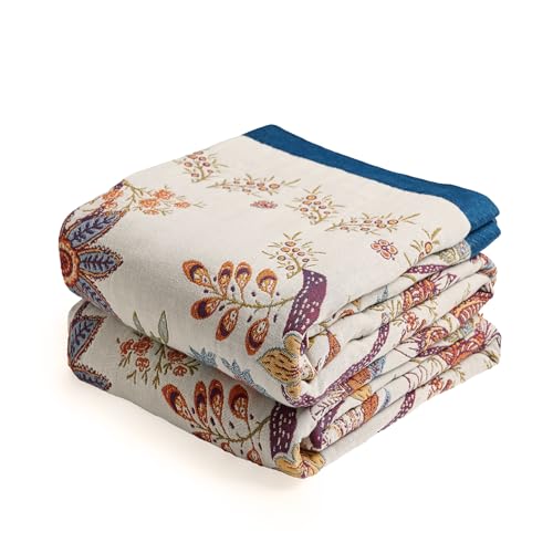 VANJOROY Boho Throw Blanket 100 Organic Cotton Breathable SkinFriendly Ultra Soft Bed Quilt Throw All Season Floral Farmhouse Dcor Luxury Blanket for Sofa Couch Chair and Gift 50 x 60 - Image 1