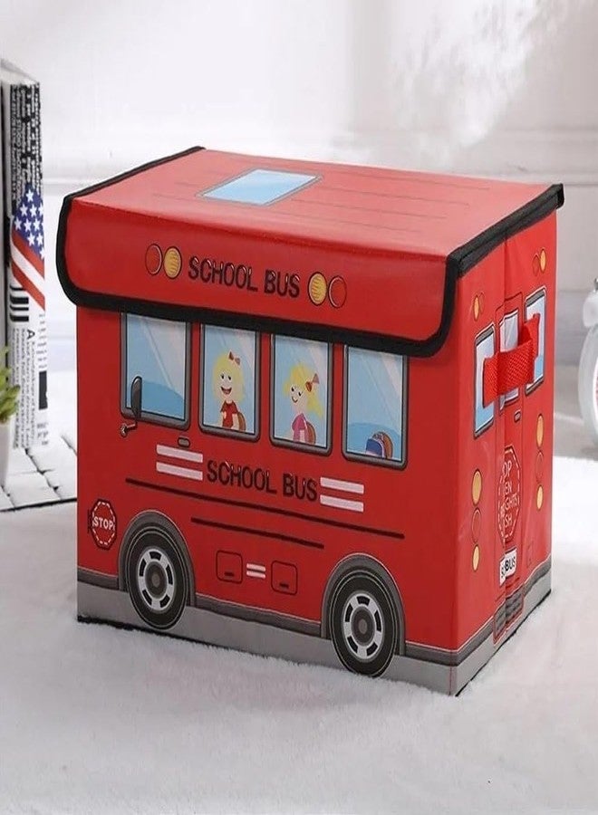 Blenzza Deco™ Kids School Bus/Sitting Stool/Storage Box/Playing Toy Storage Box (Pack of 1, Red) - Image 1