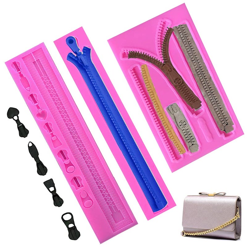 KuuGuu KuuGuu 3 PCS Zipper Chain Silicone Mold for DIY Cake Cupcake Topper Fondant Chocolate Clay Mould Purse Bag Mold  - Image 1
