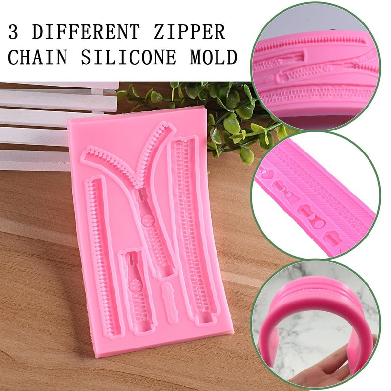 KuuGuu KuuGuu 3 PCS Zipper Chain Silicone Mold for DIY Cake Cupcake Topper Fondant Chocolate Clay Mould Purse Bag Mold  - Image 3