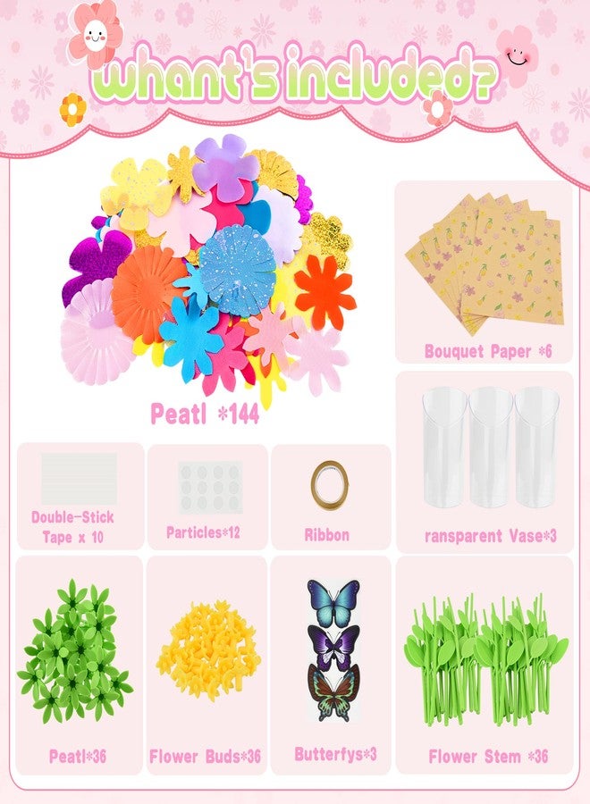 Nicella DIY Fabric Flower Bouquet Toy Accessories,Valentines Crafts for Kids-Creative Flower Market & Arts & Crafts Add-On Kits for Kids (Makes 33 Flowers & 3 Butterflies, 36 Pieces Total) - Image 2
