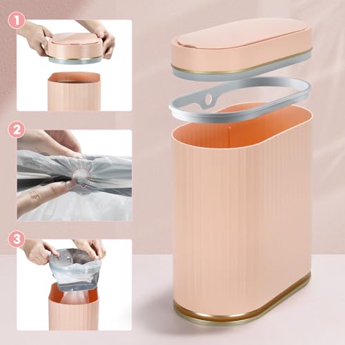 ELPHECO Bathroom Trash Can 2 Gallon Plastic Smart Garbage Can Waterproof Wastebasket Bathroom Decor Narrow Garbage Bin with Automatic lid for Bedroom, Kitchen (Pink Gold) - Image 5