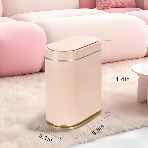 ELPHECO Bathroom Trash Can 2 Gallon Plastic Smart Garbage Can Waterproof Wastebasket Bathroom Decor Narrow Garbage Bin with Automatic lid for Bedroom, Kitchen (Pink Gold) - Image 2