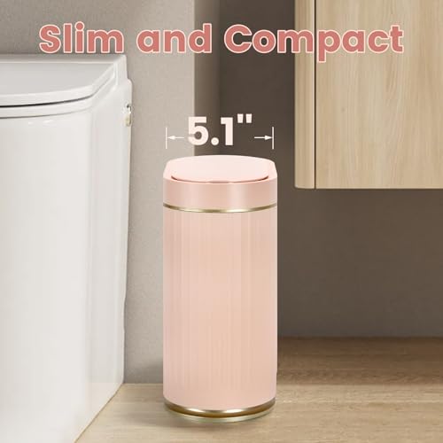ELPHECO Bathroom Trash Can 2 Gallon Plastic Smart Garbage Can Waterproof Wastebasket Bathroom Decor Narrow Garbage Bin with Automatic lid for Bedroom, Kitchen (Pink Gold) - Image 3