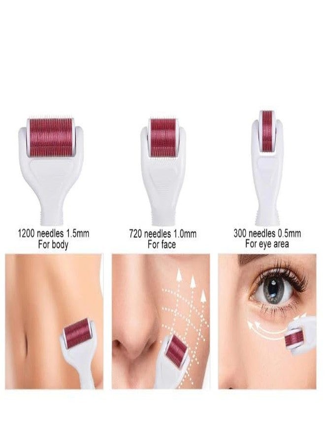 Skyzone 4 in 1 Derma Roller Microneedling Kit for Face and Body Micro Needle Microdermabrasion Roller Reduce wrinkles, scars, stretch marks - 3 Replaceable Heads (4 in 1 Drem Roller) - Image 2