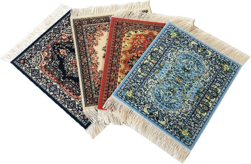 Inusitus Rug Coasters, Set of 4 Turkish Carpet Style Table Drink mats, Absorbent Kitchen and Dining Accessories, Spill & drip Protection, Rectangular - Image 1