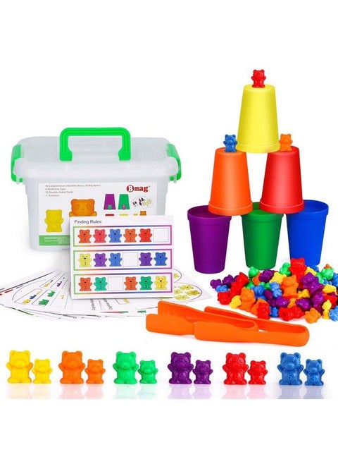 Counting Bears With Matching Sorting Cups,Number Color Recognition Stem Educational Toy For Toddler, Preschool Learning Toy With 90 Bears,2 Tweezers,11 Activity Cards,1 Storage Box