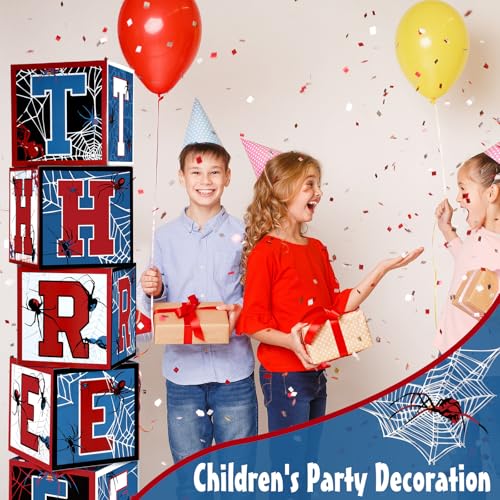 Feifeiya 5 Pcs Spider 3rd Birthday Decoration Spider Theme Balloon Boxes three Letter Box Blocks for Boy Three Years Old Birthday Party Decoration Backdrop Photoshoot Props - Image 5