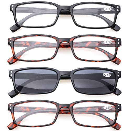 Kerecsen 4 Pack Reading Glasses for Men and Women with Spring Hinges, Lightweight Black Rectangular Readers Eyeglasses (2Tortoise 1Black 1Gray Lens, 1.75) - Image 4