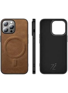 iPhone Magnetic Luxury Leather Case Designed for MagSafe Chargers for iPhone 12 Series 13 Series (iPhone 14 Pro, Brown)