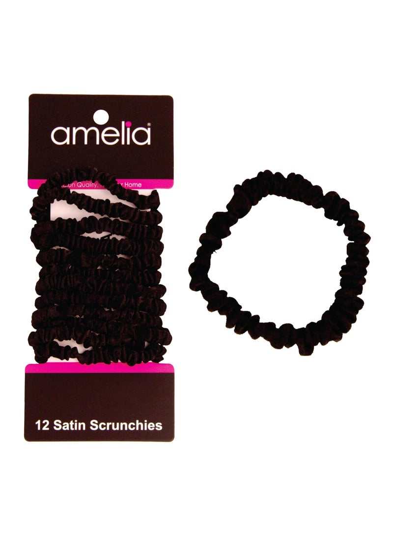 Amelia Beauty Products - Amelia Beauty Black Skinny Satin Scrunchies 12 Pack  2in Diameter Gentle  Strong Hold NoSnag NoDent CreaseFree Hair Ties - Image 1