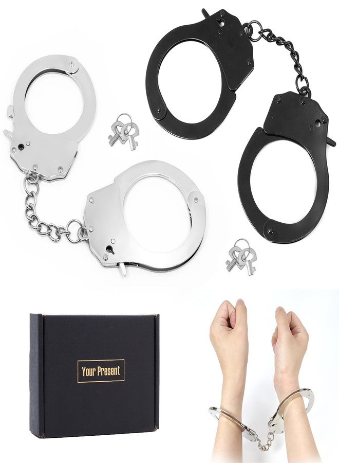 Lohoee 2Pcs Toy Metal Handcuffs with Keys, Toy Handcuffs Fake Pretend Play Props for Costume Props/Party Favors/Gift/Halloween Decoration - Image 1