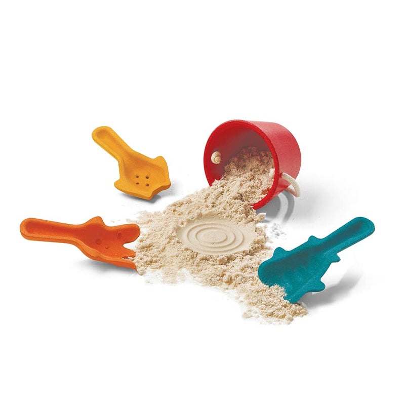 PlanToysÂ® Sand Play Set Wooden Montessori Outdoor Sensory and Fine Motor Toy | Creative, Tactile and Imaginative Beach Learning Activity | Eco Friendly Sand Tools for Open Ended Play - Image 1