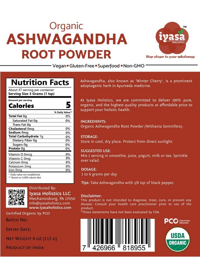 Iyasa Holistics مسحوق أشواغاندا العضوي من إياسا هوليستكس، ويثانيا سومنيفيرا، غذاء خارق خام، مكمل رياضي، عبوة قابلة لإعادة الإغلاق - Image 2