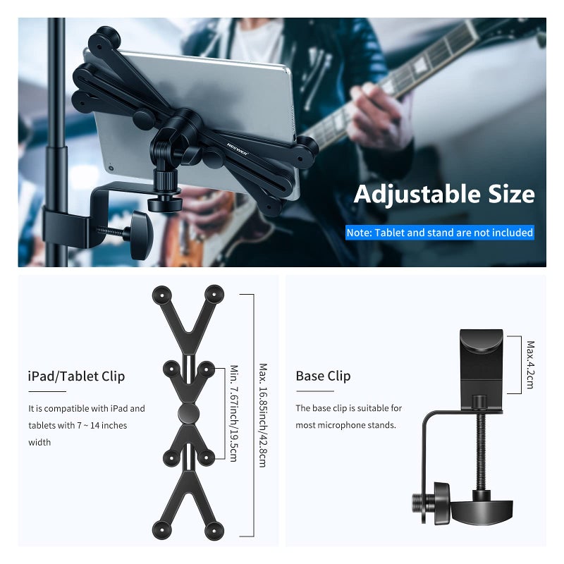 Neewer 7-14 inches Adjustable Tablet Holder Mount with 360 Degree Swivel Clamp for Connecting with Microphone Stand, Compatible with iPad, iPad Pro, iPad Air, Google Nexus Samsung Galaxy - Image 4
