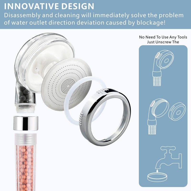 Nuodan Filtered Handheld Shower Head - High Pressure 3 Spray Setting Showerhead Filter For Hard Water - For Dry Skin & Hair - Image 4