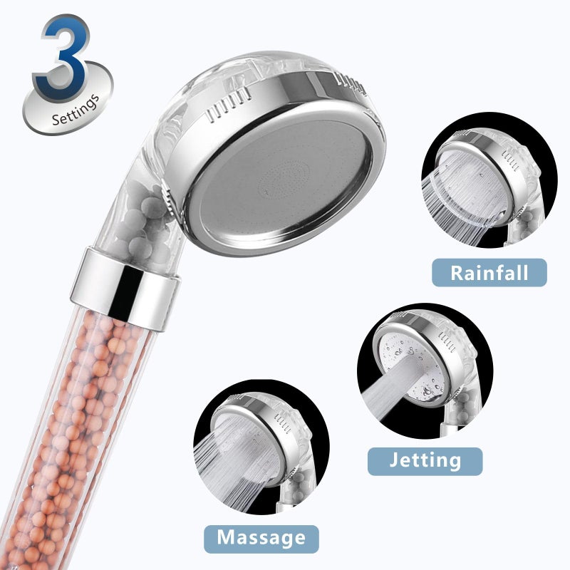 Nuodan Filtered Handheld Shower Head - High Pressure 3 Spray Setting Showerhead Filter For Hard Water - For Dry Skin & Hair - Image 3