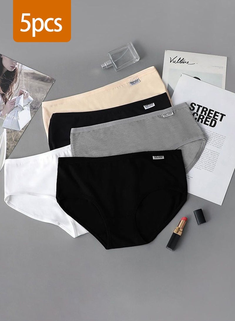 بيروي 5 قطع سراويل داخلية نسائية من القطن، شورت نسائي متوسط الارتفاع، سراويل نسائية من القطن العضوي القابل للتنفس، سراويل نسائية مريحة - Image 1