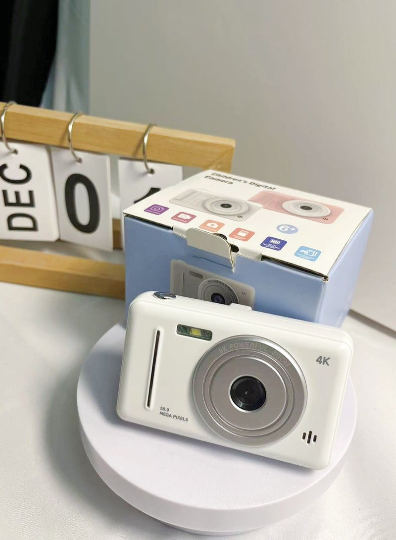 1080P Mini Home Student Kids Digital Camera 2.4Inch LCD Screen 8X Zoom Full HD Photo Video Anti-shake Face Recognition Music Games Compact Portable Small White for Children Teen Girl Boy