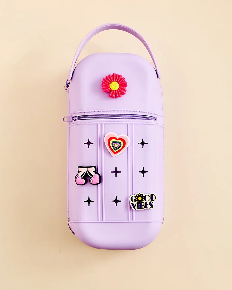 Redtag Purple Silicone Pencil Case with PVC Charms