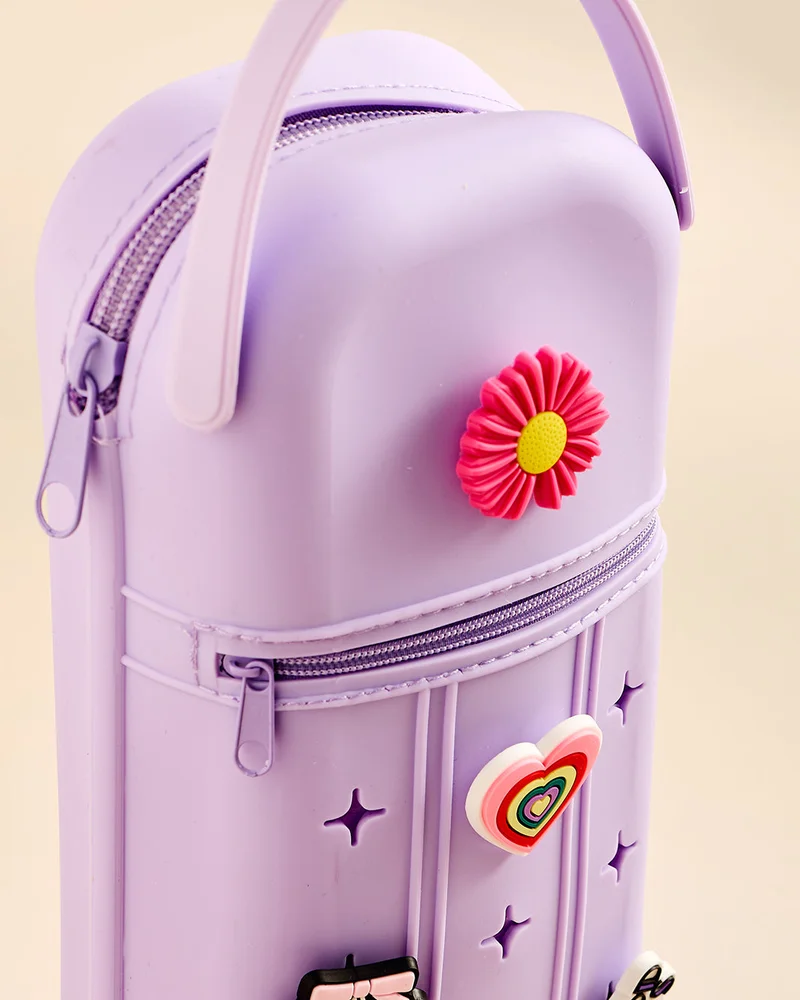 Redtag Purple Silicone Pencil Case with PVC Charms