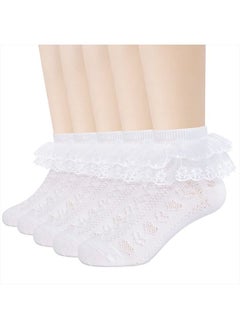 Looching 5 Pairs Toddler Girls Lace Socks Baby KidsCute Ruffle Cotton White Sock Frilly Mesh Princess Dress Sock 2-3Years  - Image 1