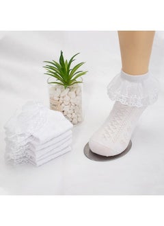 Looching 5 Pairs Toddler Girls Lace Socks Baby KidsCute Ruffle Cotton White Sock Frilly Mesh Princess Dress Sock 2-3Years  - Image 2