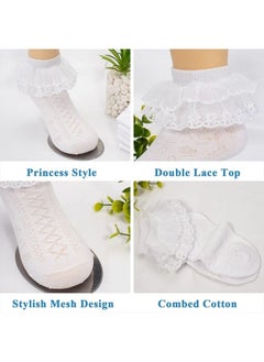 Looching 5 Pairs Toddler Girls Lace Socks Baby KidsCute Ruffle Cotton White Sock Frilly Mesh Princess Dress Sock 2-3Years  - Image 3