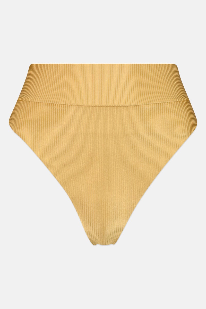 Aerie Women Ribbed Pull On Bikini Bottom, Gold  - Image 1