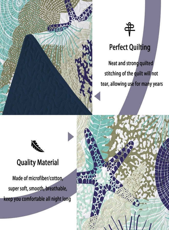 Tritard 3 Piece Coastal Quilt Sets Full/Queen Size - Reversible Microfiber Quilts with 2 Shams Soft Lightweight Beach Bedding Nautical Bedspread Coverlet Summer Comforter for All Season, 90''x96'', C6 - Image 4