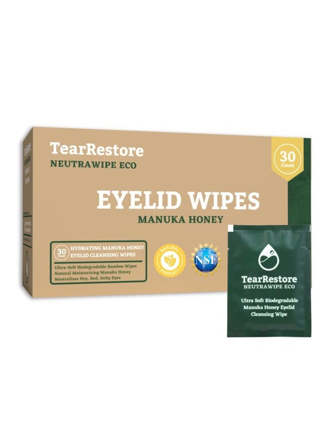 TearRestore NeutraWipe Hypochlorous Eyelid Wipes. Natural Hypoallergenic Eyelash Cleanser For Dry, Red, Itchy, Swollen, and Irritated Eyes, (30 Count) - Image 1