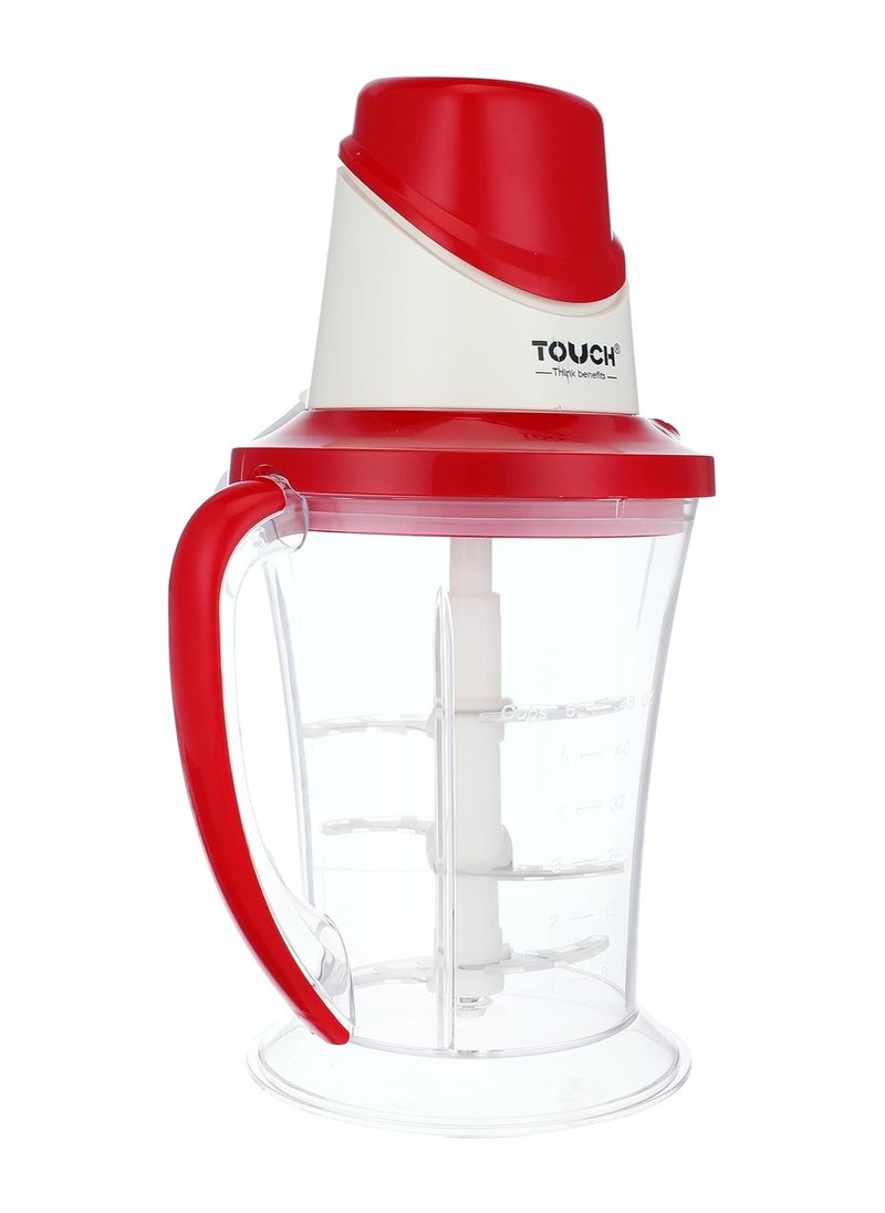 Touch Touch Zenouki Meat and Vegetable Chopper and Mincer 700 Watt Power 2 Liter Capacity with Triple Stainless Steel Blade with Garlic Peeler Attachment, The stainless steel design cuts meat perfectly and faster than manual chopping, and the garlic chopper attachment adds to your cooking prowess. You can also chop vegetables and fruits, crush ice and make delicious juices in this chopper. Durable stainless steel blade with garlic chopper, in red and white,  - Image 4