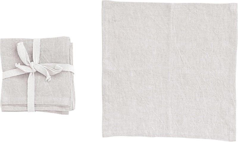 Creative CoOp 10 Inches Square Stonewashed Linen Cocktail Party and Kitchen Use Ivory Color Set of 4 Napkin - Image 1