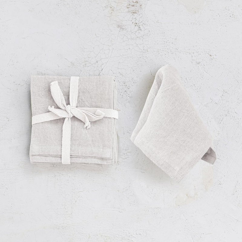 Creative CoOp 10 Inches Square Stonewashed Linen Cocktail Party and Kitchen Use Ivory Color Set of 4 Napkin - Image 2