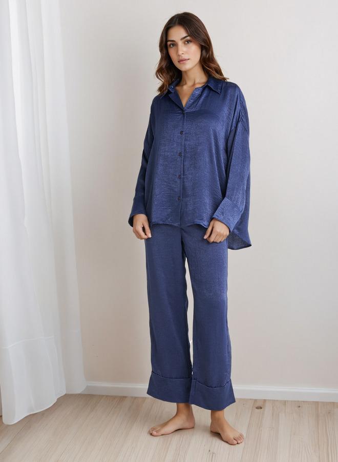 سبلاش فيڤ طقم بيجاما قميص بياقة وسروال بوليستر - Image 1