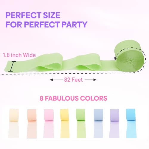 Captain Decor 8 Pastel Streamers, 656ft Pack of Pastel Birthday Decorations, Rainbow Party Decorations, Backdrop Party Supplies for Wedding Decor (1.8 inch x 82 ft/Roll) - Image 3