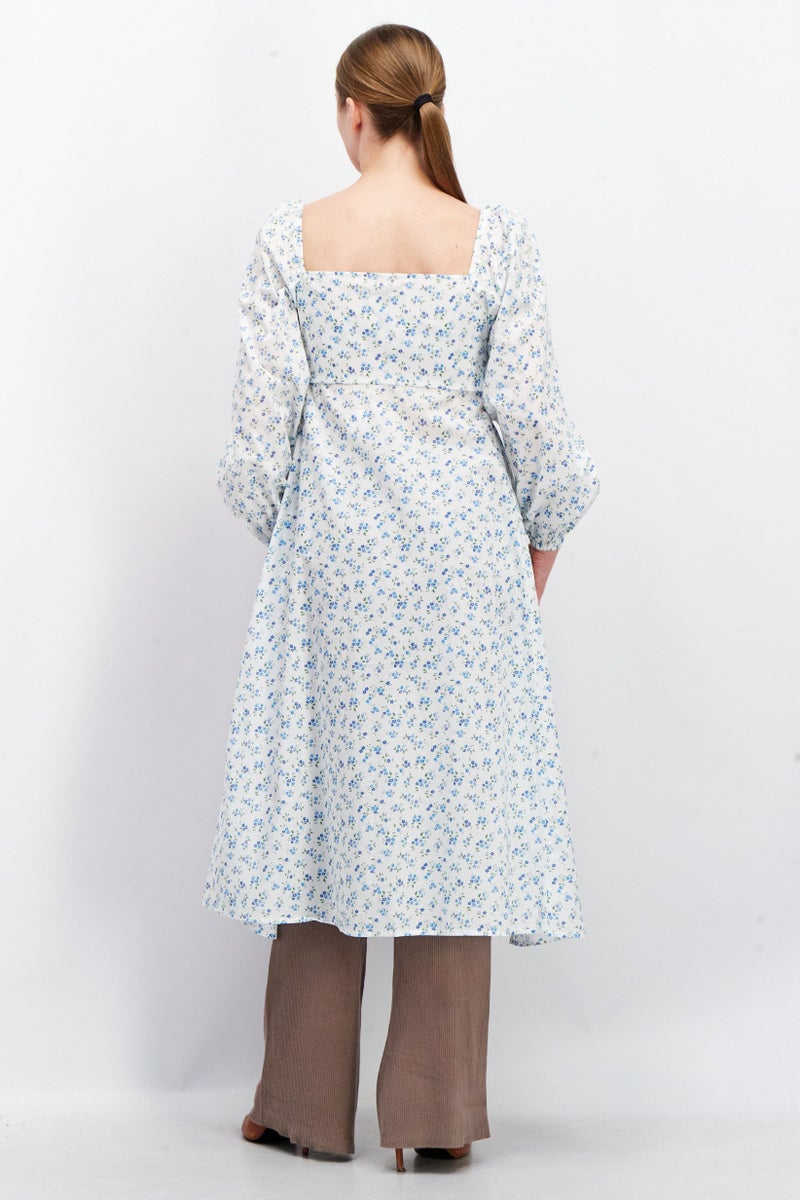 Fashion Union بلوزة ماكسي بأكمام بالون ورقبة مربوطة للنساء، مزيج أبيض - Image 2