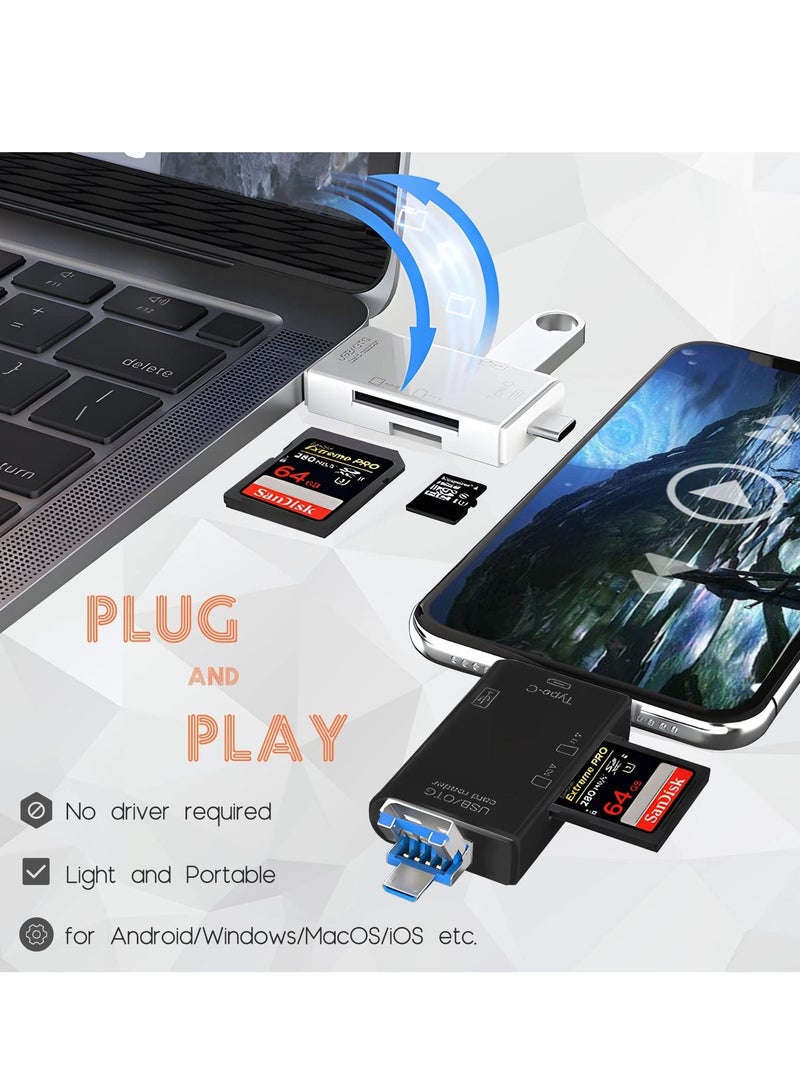 Excefore SD Card Reader, 6-in-1 USB C/Micro/USB Memory Reader Camera Viewer, USB 3.0 SD Card Reader Adapter Used for SD-3C SD Micro SD TF SDXC SDHC MMC RS-MMC Micro SDXC Micro SDHC UHS-I (White) - Image 2