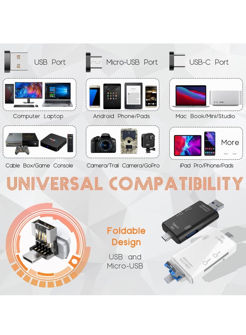 Excefore SD Card Reader, 6-in-1 USB C/Micro/USB Memory Reader Camera Viewer, USB 3.0 SD Card Reader Adapter Used for SD-3C SD Micro SD TF SDXC SDHC MMC RS-MMC Micro SDXC Micro SDHC UHS-I (White) - Image 5