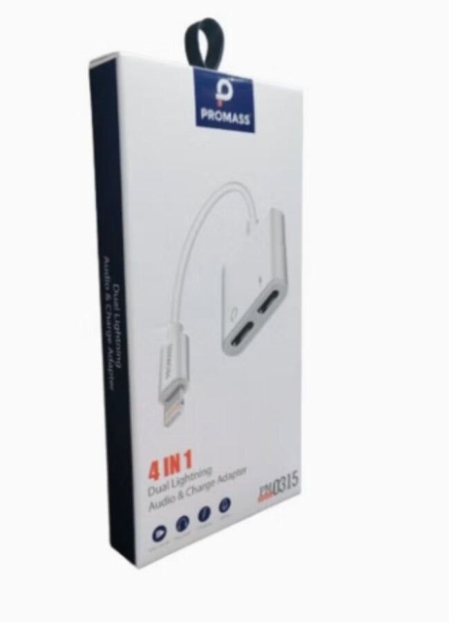 بروماس كابل شحن وسماعة رأس متعدد الوظائف 4 في 1 للآيفون، لون أبيض - Image 1