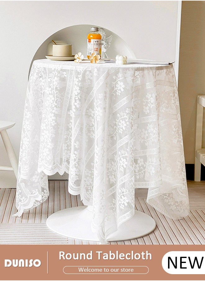 DUNISO Round Tablecloth White Lace Table Cloth , Washable Hollow Mesh Table Cover, Rectangular Vintage Lace Overlay, Floral Lace Table Cloths for Catering Events, Dinner Parties, Weddings Decorations 150*150cm  - Image 1
