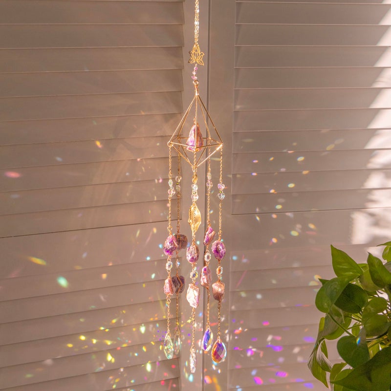 Dreamsum Amethyst Crystal Suncatcher - Dreamsum Hanging Gold Plated Garden Sun Catcher for Windows, Healing Amethyst Crystal Decor for Home, Gift for Christmas Birthday Valentine Mothers Day - Image 1