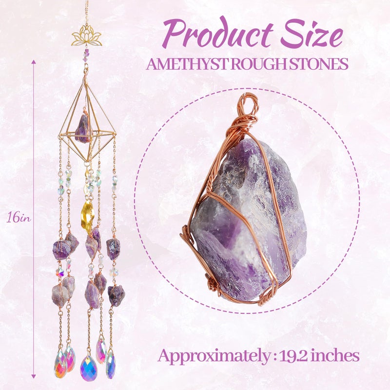 Dreamsum Amethyst Crystal Suncatcher - Dreamsum Hanging Gold Plated Garden Sun Catcher for Windows, Healing Amethyst Crystal Decor for Home, Gift for Christmas Birthday Valentine Mothers Day - Image 2