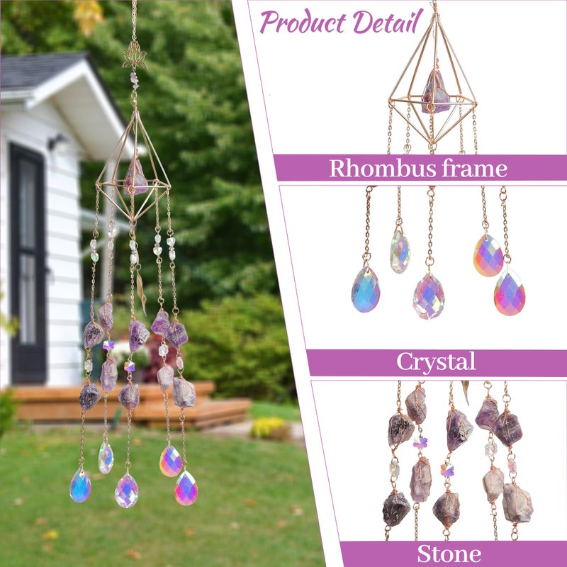 Dreamsum Amethyst Crystal Suncatcher - Dreamsum Hanging Gold Plated Garden Sun Catcher for Windows, Healing Amethyst Crystal Decor for Home, Gift for Christmas Birthday Valentine Mothers Day - Image 4