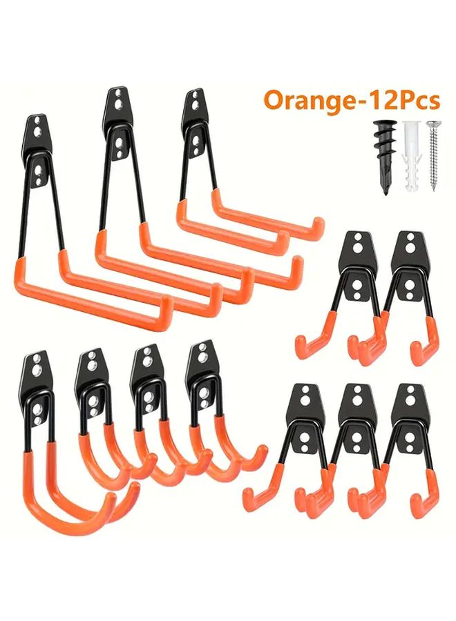 Orange 12pcs Heavy Duty Steel Garage Storage Hooks for Tools and Equipment - Image 1