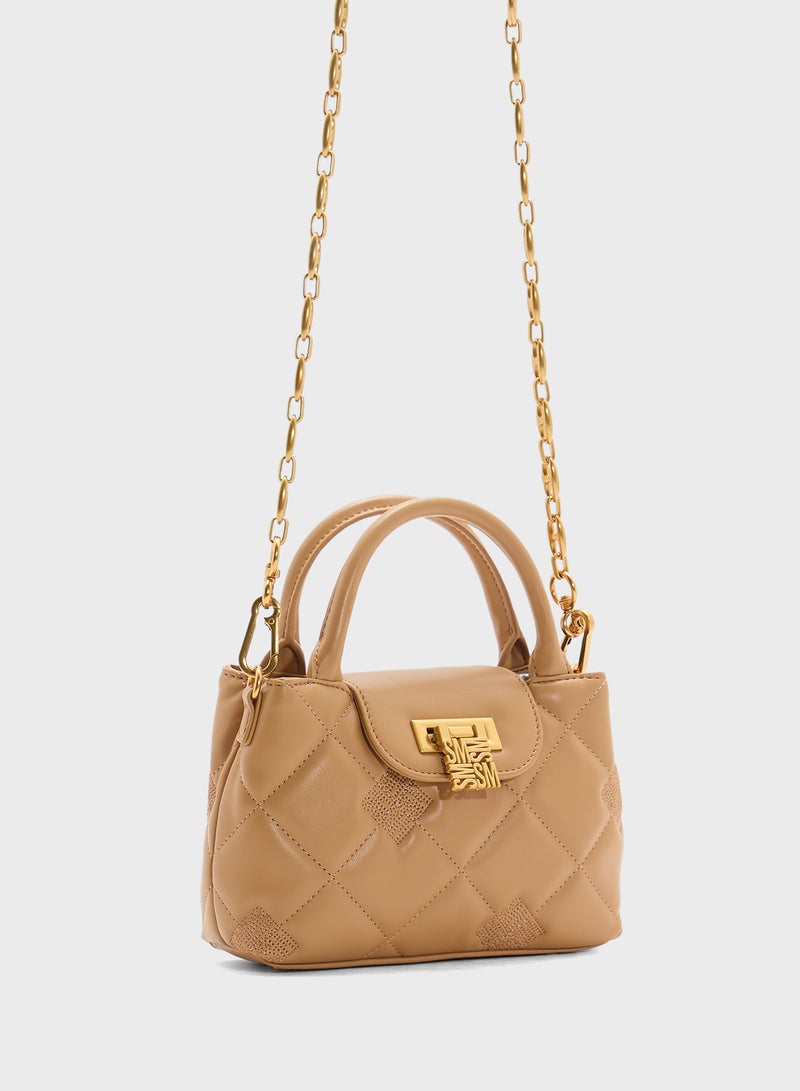 STEVE MADDEN Bosco Quilted Flap Over Logo Satchel Bag - Image 3
